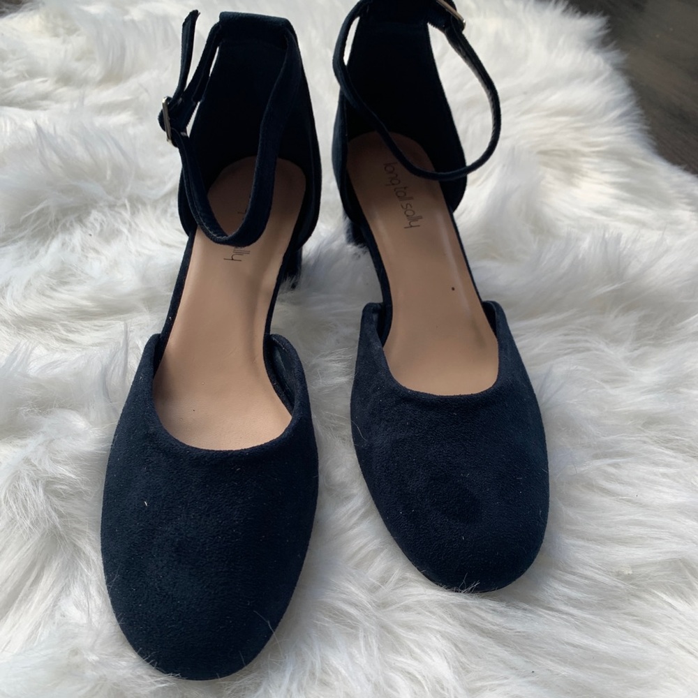 Navy Block Heel Court Shoes